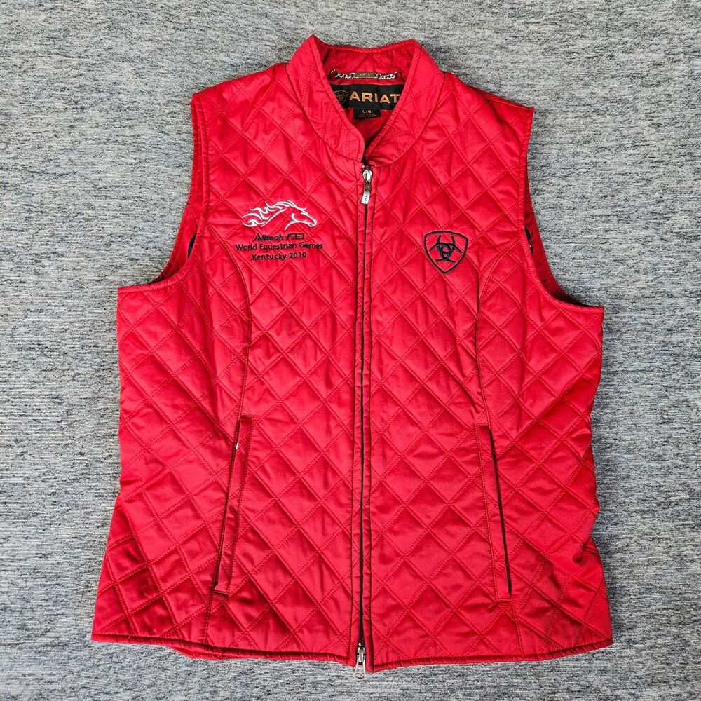 Ariat Red Quilted Vest Women's Large Full Zip 2010 Equestrian Games Riding Vest